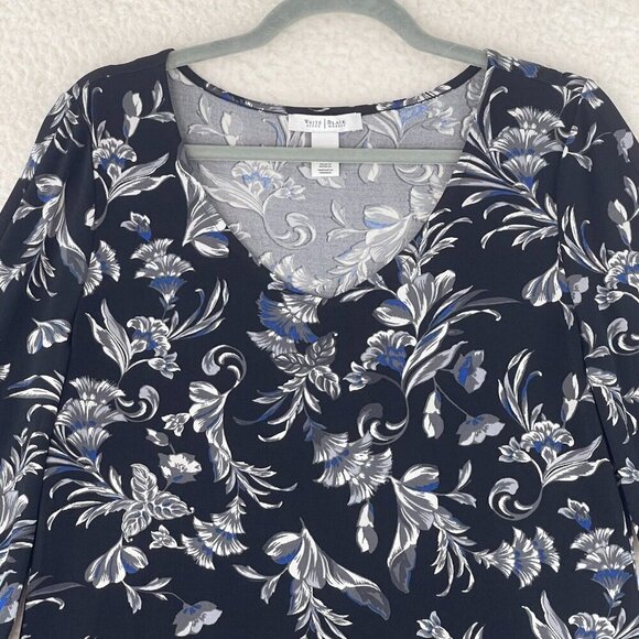 White House Black Market Black Floral Print Dress Womens 3/4 Sleeve Size Medium - Picture 5 of 16
